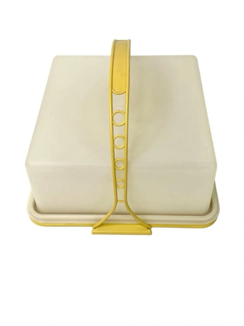Vintage Tupperware Cream Cake Carrier with Yellow Handle